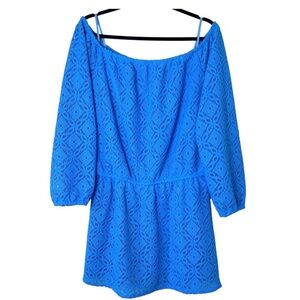 Lilly Pulitzer Lana Long Sleeve Off Shoulder Lace Mini Dress w/Romper